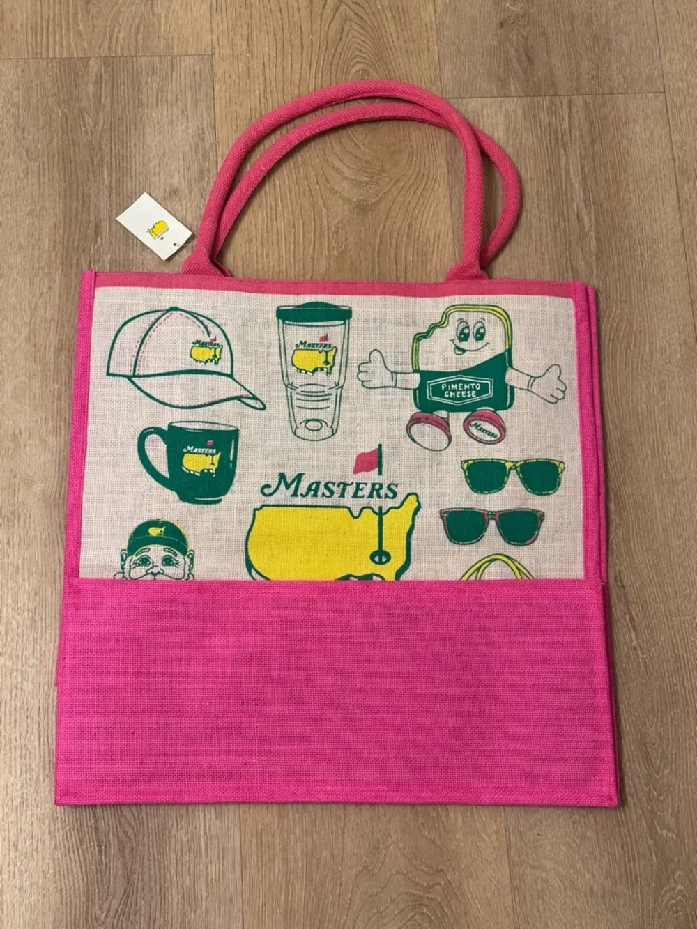 Masters Tote Bag with Pink Trim and Green/Yellow Graphics